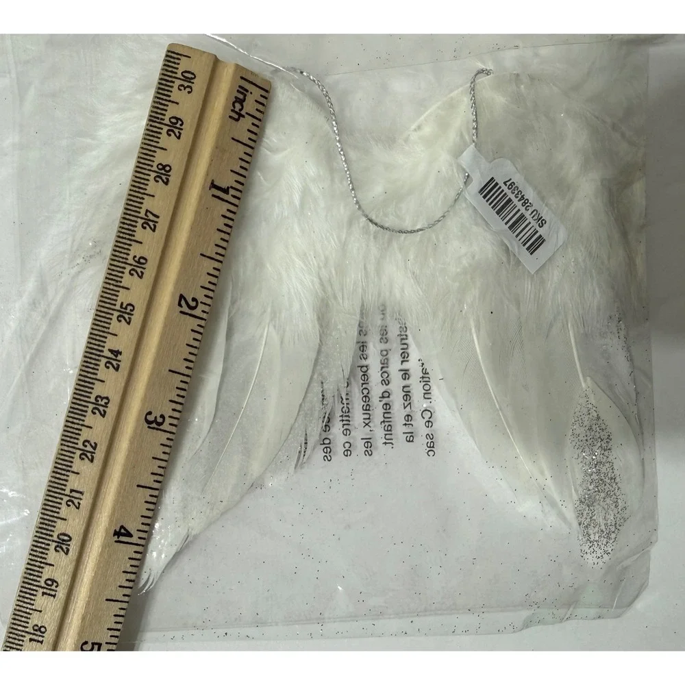 Pier 1 Imports White Feather Angel Wing Christmas Ornaments Glitter Set of 4